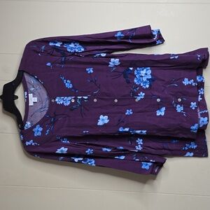 J.Jill Womens Floral Print Button Down Shirt Purple Small